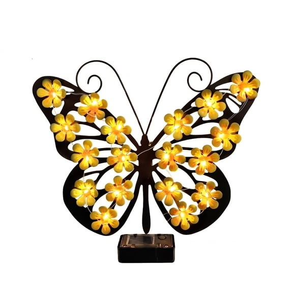 Solar Metal Butterfly Wall Art Lights, Warm White Floral LED Outdoor Wall Mount Decor Lamp for Patio Fence Garden Yard Home Exterior Decor