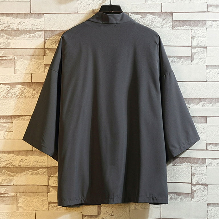 JUUYY Men's Ice Silk Solid Color Beach Kimono Shirt Japanese