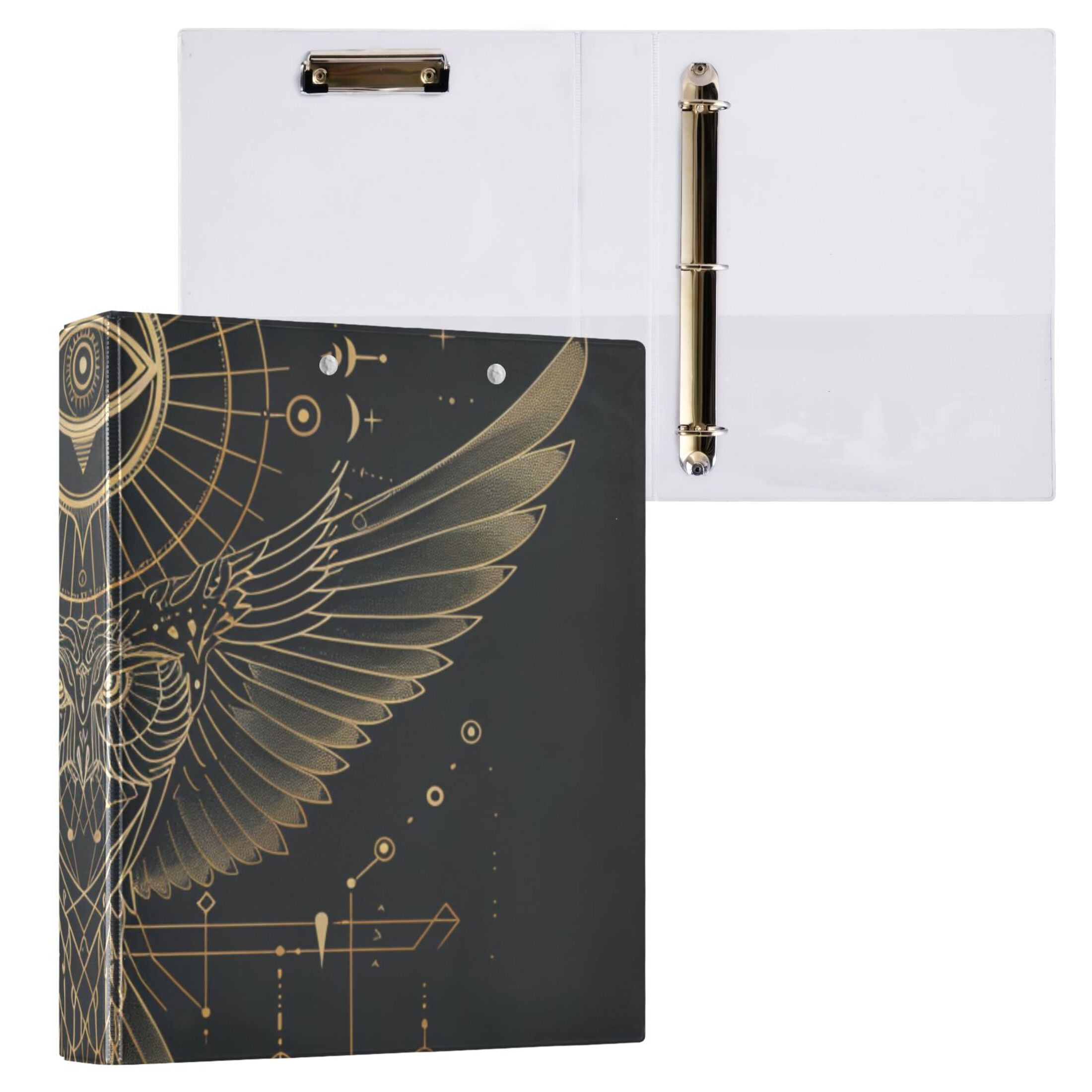 Owl Wings Spread 3 Ring Binders 1.5 inch Hardcover File Folders with Interior Pockets A4 Size Organizer for School Office Hospital