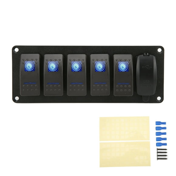 Rocker Control Panel,12V‑24V 5 Gang Rocker Rocker Switch Waterproof Rocker Switch Exceptional Reliability