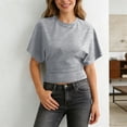 thumbnail image 6 of Cnbwig Women's Summer Tops Fashion Casual Loose Cropped Tee with Irregular Hem and Waistband Solid Color Short Sleeve Shirts Streetwear Basic Top, 6 of 6