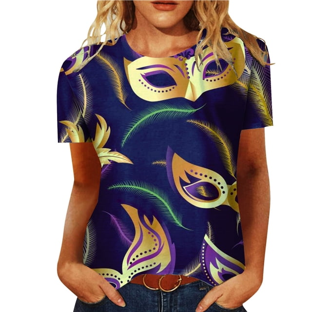 Cathalem T-shirt à Col Rond à Manches Courtes pour Femmes Été Tees Basiques, Bleu XXL