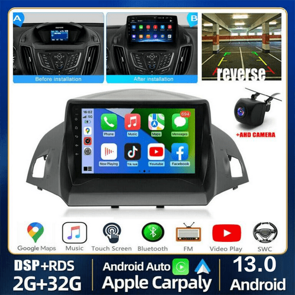 Molaner Car Radio for Ford Escape 2013-2017 9" IPS Touchscreen Stereo, Android 13 Head Unit with Wireless Carplay & Android Auto, WiFi GPS FM RDS BT SWC, 2 32G