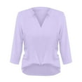 thumbnail image 3 of Yubnlvae Women's 3/4 Sleeve V-Neck Blouse - 2025 Business Casual Work Shirt (Solid Color | Relaxed Fit | Office-to-Weekend Top) (Purple | XL), 3 of 3