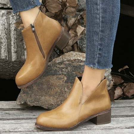 

Gubotare Women Boots Women s Ankle Boots Thick Heel Low Heeled Booties for Women Brown 8