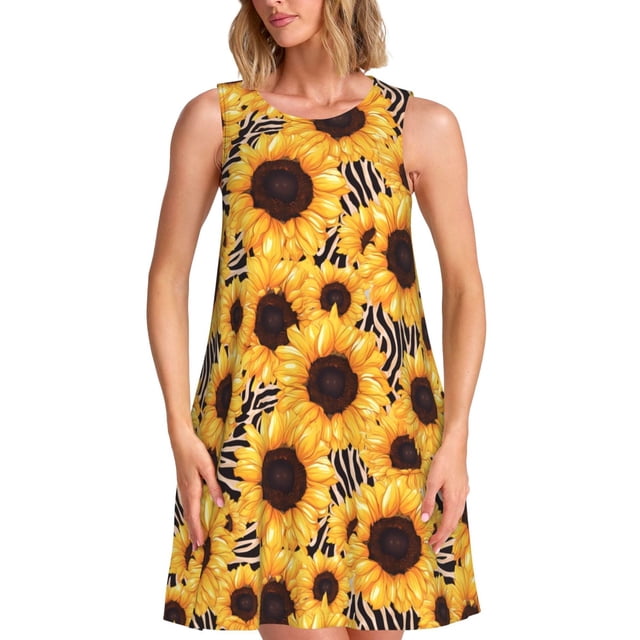 Balery Artistic Zebra Print Sunflower Vestidos de verano para mujer con estampado: vestido holgado sin mangas, vestido playero informal y cómodo para días calurosos.