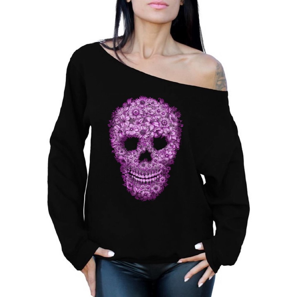 Awkward Styles Awkward Styles Flower Skull Off Shoulder Sweatshirt