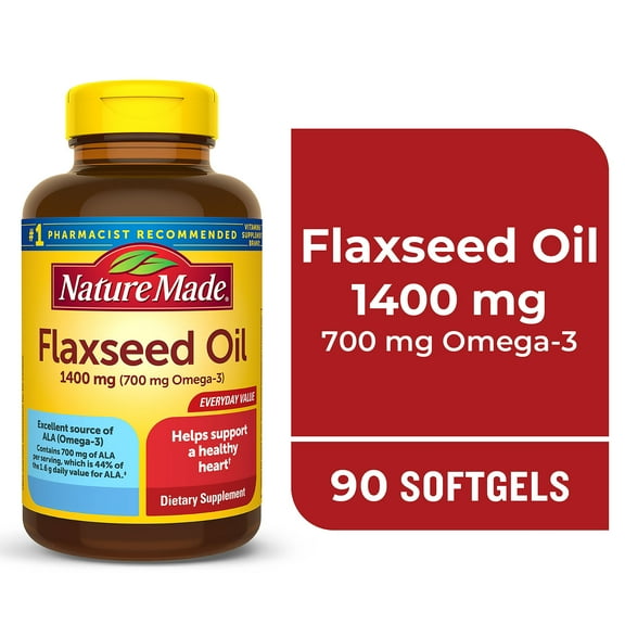 Nature Made Flaxseed Oil 1400 mg Softgels, Dietary Supplement, Heart Health Support, 90 Ct