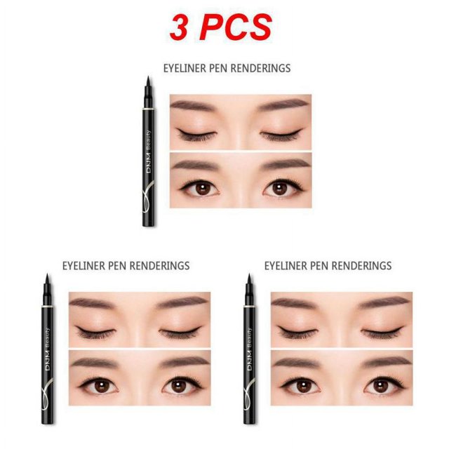 Delineador de ojos resistente al agua para mujer, delineador de ojos de larga duración, maquillaje líquido que No florece, color negro natural, 1/2/3 piezas( Style A 3pcs