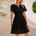 thumbnail image 5 of SOMER Women's Summer Dresses A-Line Mini Dress V Neck Short Sleeve Hollow Out Lace Ruffle Boho Beach Dress Black, 5 of 7