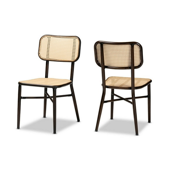 Baxton Studio Katina Mid-Century Modern Dark Brown Finished Metal and Synthetic Rattan 2-Piece Outdoor Dining Chair Set