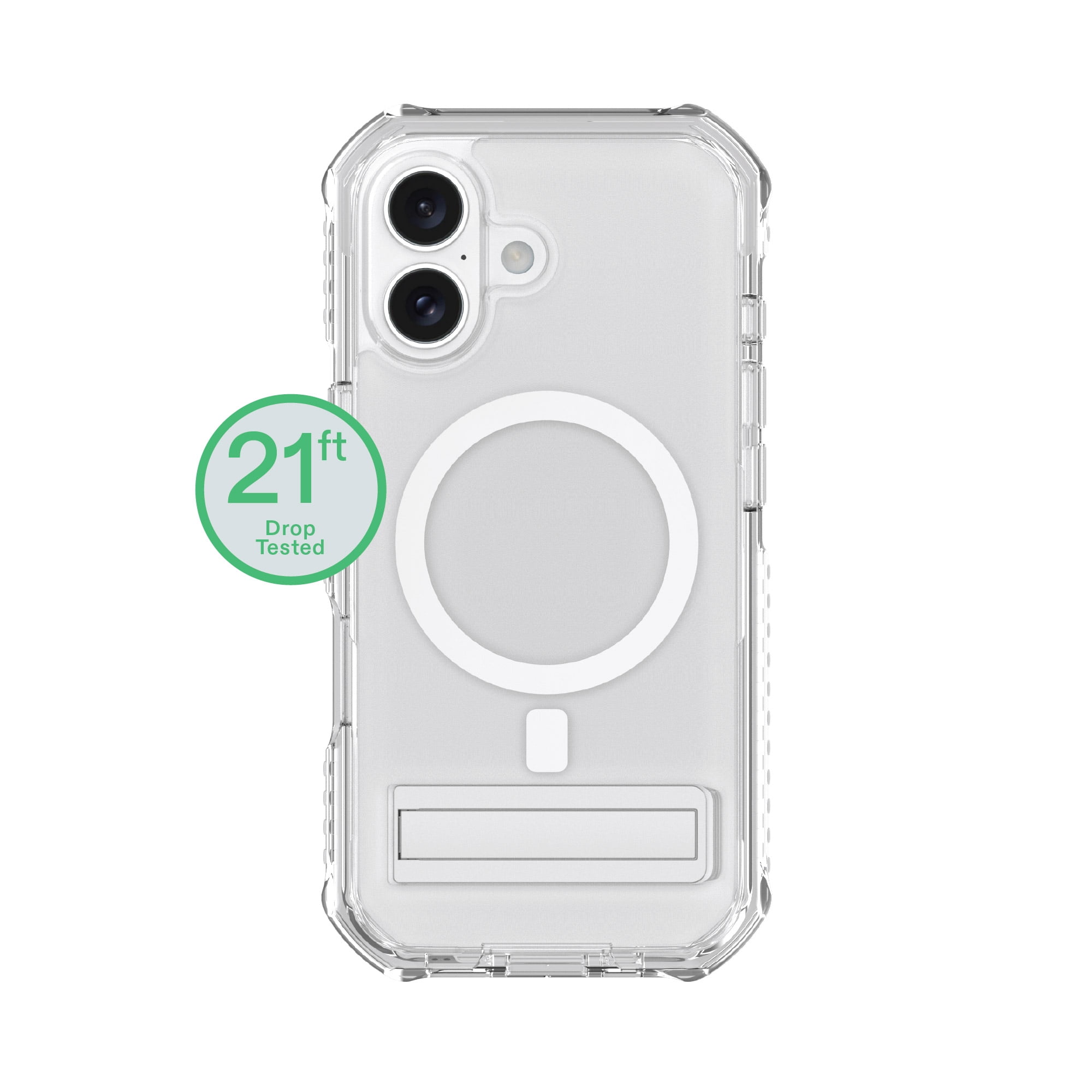 onn Rugged Phone Case with Kickstand for iPhone 17, MagSafe Compatible - Clear