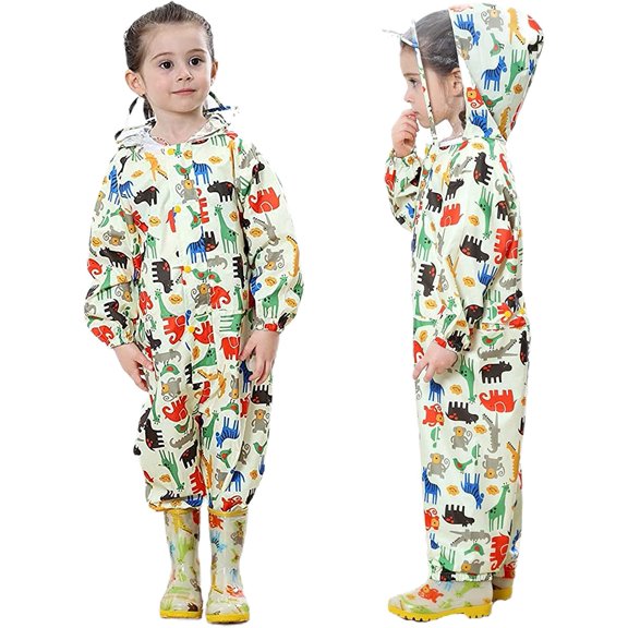 YOUI-GIFTS Toddler Rain Suit with Hood Waterproof Coverall Kids Baby One Piece Rainsuit Outdoors Rain Wear 1-7 Years