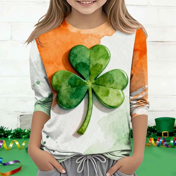 Blusas y camisas de manga larga y cuello redondo para niños y niñas, estilo casual, original, con estampado de manga 3/4 y cuello redondo, ideal para niñas de 3 a 14 años.
