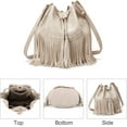 thumbnail image 6 of Leather Bucket Bags for Women Crossbody Fringe Purses with Drawstring Ladies Tassel Hobo and Shoulder Handbags, 6 of 6