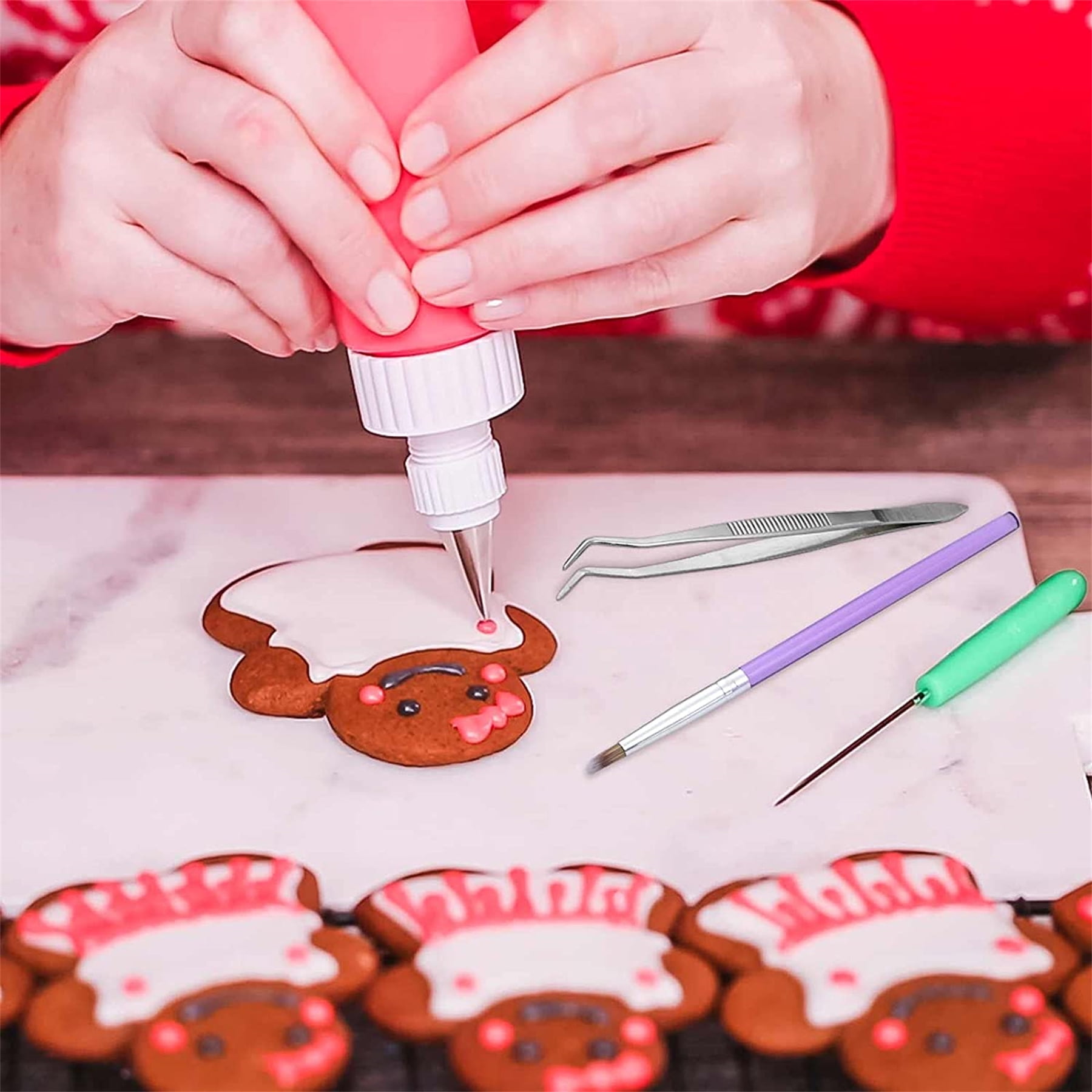 14 Pieces Cookie Tools Decorating Kit Cake Decorating Brush Scribe Tool  Sugar Stir Needle Baking Tweezers for Sprinkles Elbow and Straight Tweezers