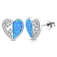 thumbnail image 2 of 925 Sterling Silver Clear CZ Simulated Blue Opal Love Heart Pendant Necklace Stud Earrings Set, 18", 2 of 4