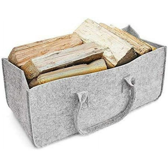 Firewood Log Carrier Tote Bag, HomeYoo Felt Foldable Firewood Holder Basket, Large Capacity Fireplace Wood Stove Accessories with Handle (Black)