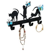 Key Holder for Wall - Black Cat Hook with Butterflies Adhesive Pads Included