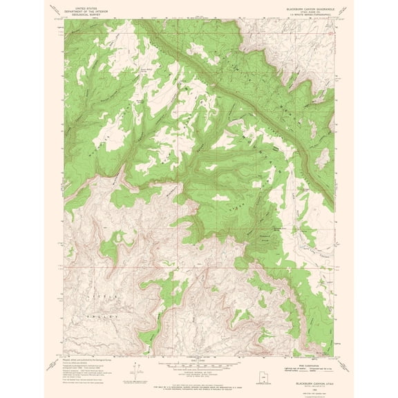 Topographical Map - Blackburn Canyon Utah Quad - USGS 1968 - 23 x 29.54 - Vintage Wall Art