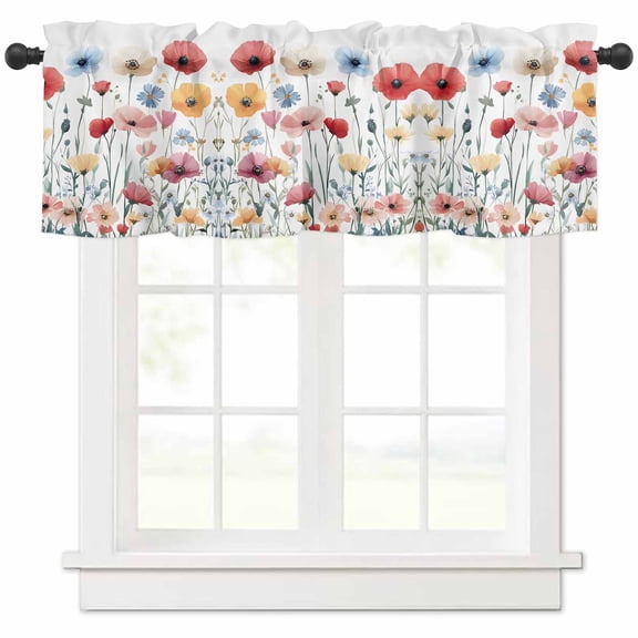 Colorful Floral Valances for Windows Farmhouse Kitchen Curtains Valances Rod Pocket Valance Curtains for Kitchen Windows Botanical Garden Flowers Window Valances for Bathroom Bedroom 60"x18"