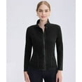 thumbnail image 6 of Women'S Denim Zip Front Yoga Jacket High Neck Fitted Workout Top with Pockets Gym Athletic Wear Black L, 6 of 9