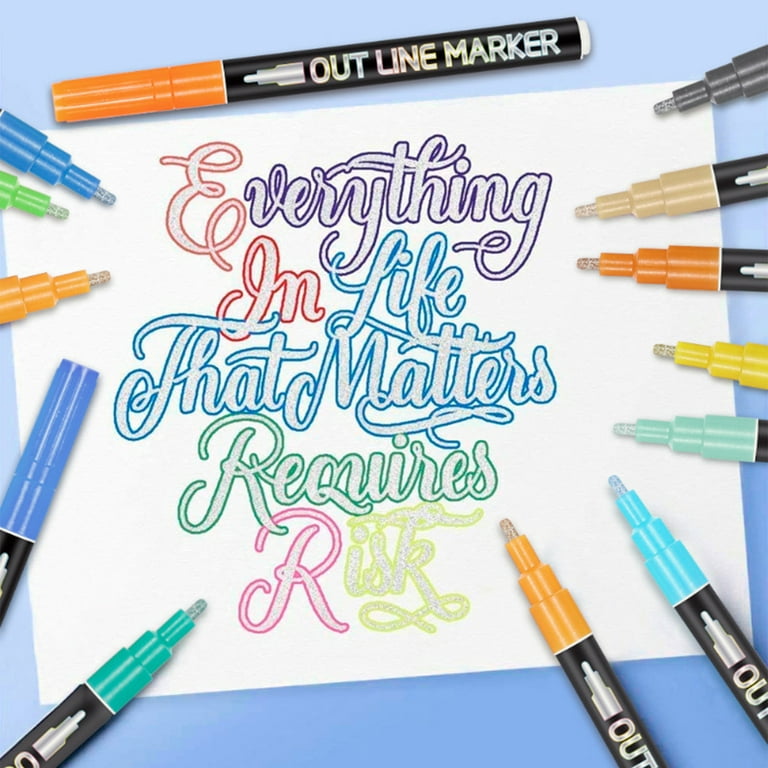 SDJMa Double Line Markers Outline Pens, Giltter Metallic Outline