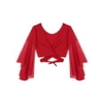 thumbnail image 4 of TiaoBug Womens Arabian Belly Dance Dress Outfits Flare Sleeve Crop Top with Chiffon Skirt Set A Red One Size, 4 of 7