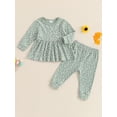 thumbnail image 2 of FEORJGP Little Girl 2Pcs Casual Outfits 12M 18M 2T 3T 4T 5T Toddler Baby Long Sleeve Sweatshirts Floral Print Pullovers Crew Neck Tops Elastic Waist Le Comfy 2Pcs Clothes Set for Spring Fall, 2 of 9