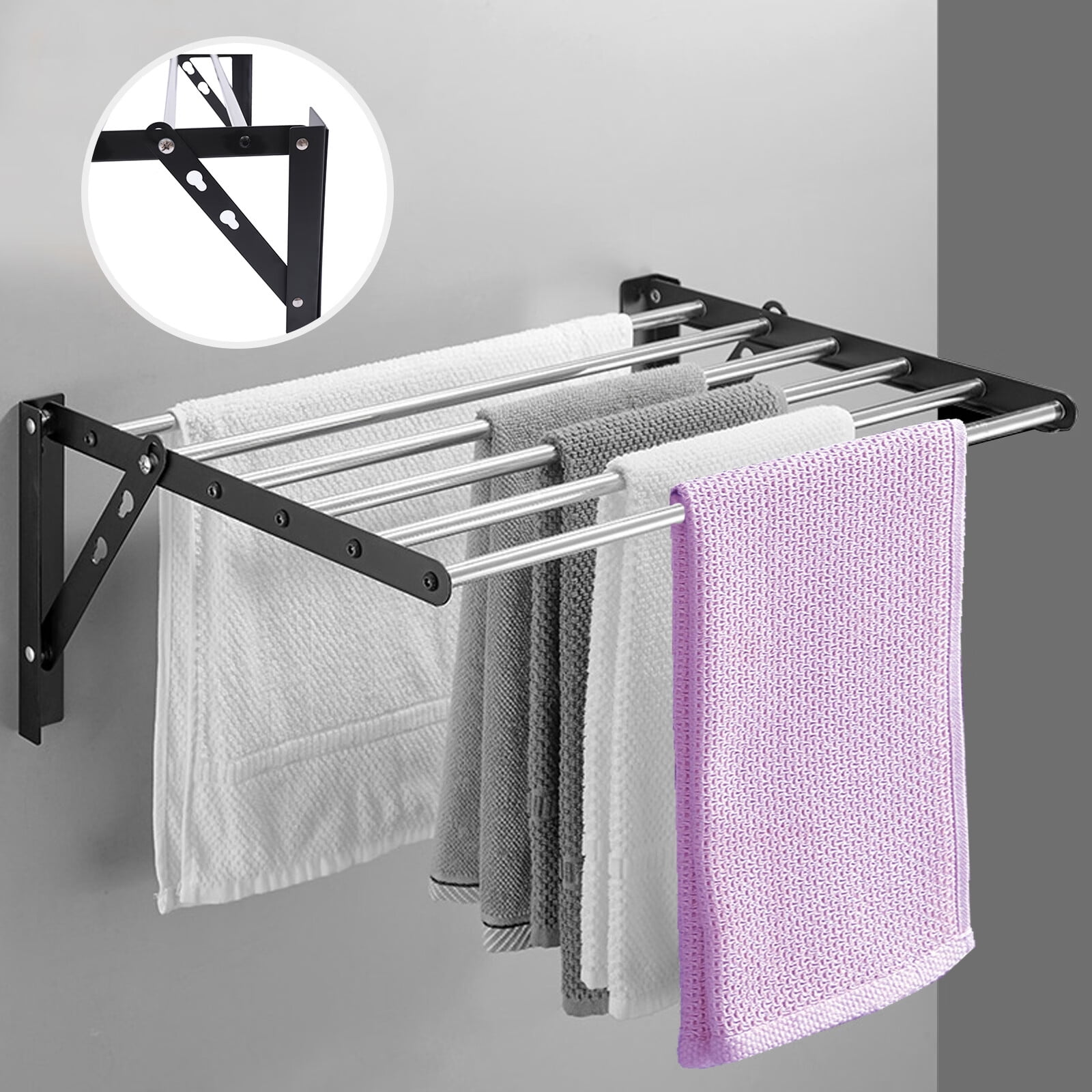Anqidi Wall Mount Drying Rack Black Stainless Steel Adjustable Cloth