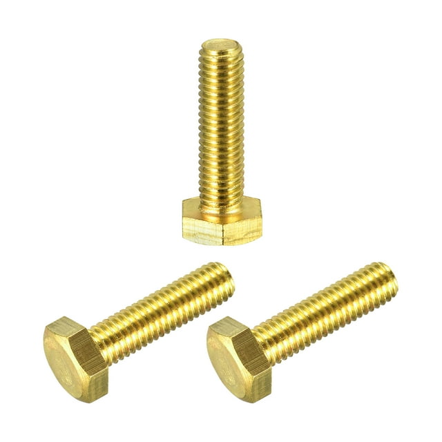 Unique Bargains Brass Hex Bolts, M8x30mm 3 Pack Fully Thread Grade 4.8 Machine Screws