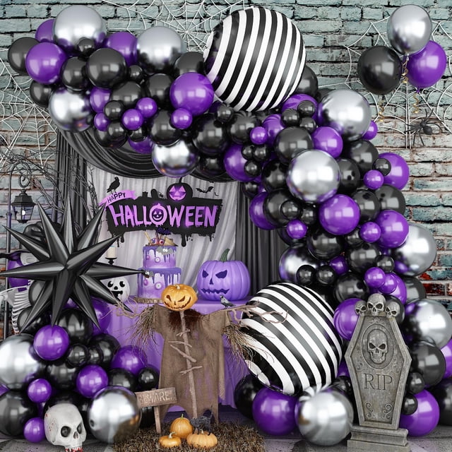 Kit de guirnaldas con forma de arco con globos para Halloween Haolongfa, 135 unidades