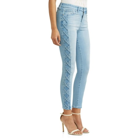 Lace Up Suede Jean - Sofía Skinny Lace-Up Sides Mid Rise Ankle Jean Women's