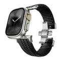 thumbnail image 6 of Silicone Watch Band Compatible with Apple Watch 42(Series 1/2/3)/44/45/46/49mm, Stainless Steel Silver Color Metal Folding Clasp, for iWatch Series 10 9 8 7 6 5 4 3 2 1 SE Ultra, Black, 6 of 12