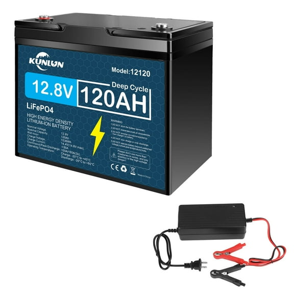 12V 120Ah LiFePO4 Lithium Battery with 10A Charger, Deep Cycle, for Trolling Motor