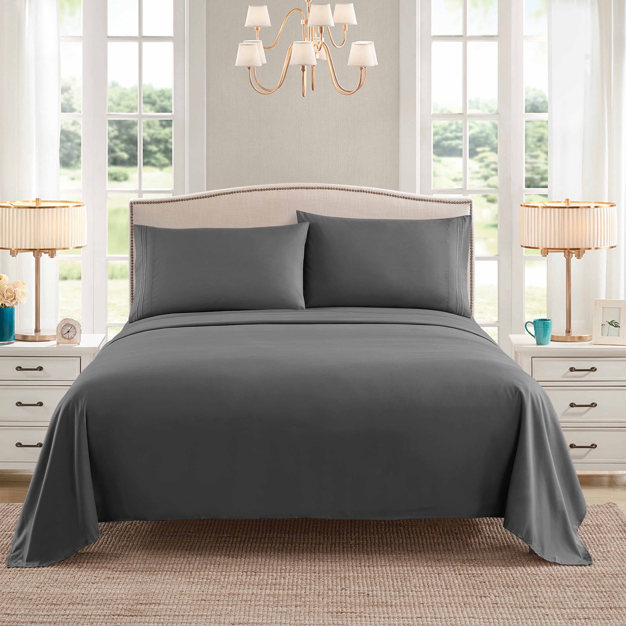 Sweet Home Collection 1500 Series Bed Sheets - Extra Soft Microfiber Deep Pocket Sheet Set - Gray, Full