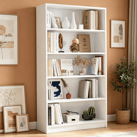 HAOMINS 5 Tier Bookshelf, 60 Tall Floor Standing Open Bookcase with 4 Adjustable, Wooden Book Shelf for Bedroom, Office, Living Room