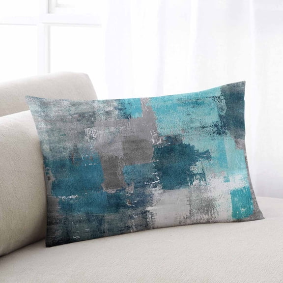 Turquoise Gray Ombre Throw Pillow Cover Case, Couch Sofa Bed Pillowcase, Soft Decorative Lumbar Pillow Protector, Abstract Texture 12x20Inch Reversible Pillow Shams with Zipper