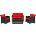 thumbnail image 1 of Patiojoy Patio Rattan 4PCS Cushioned Chair Coffee Table Classic Furniture Set Bistro Set Single Sofa with Thick Cushion for Garden Red, 1 of 7