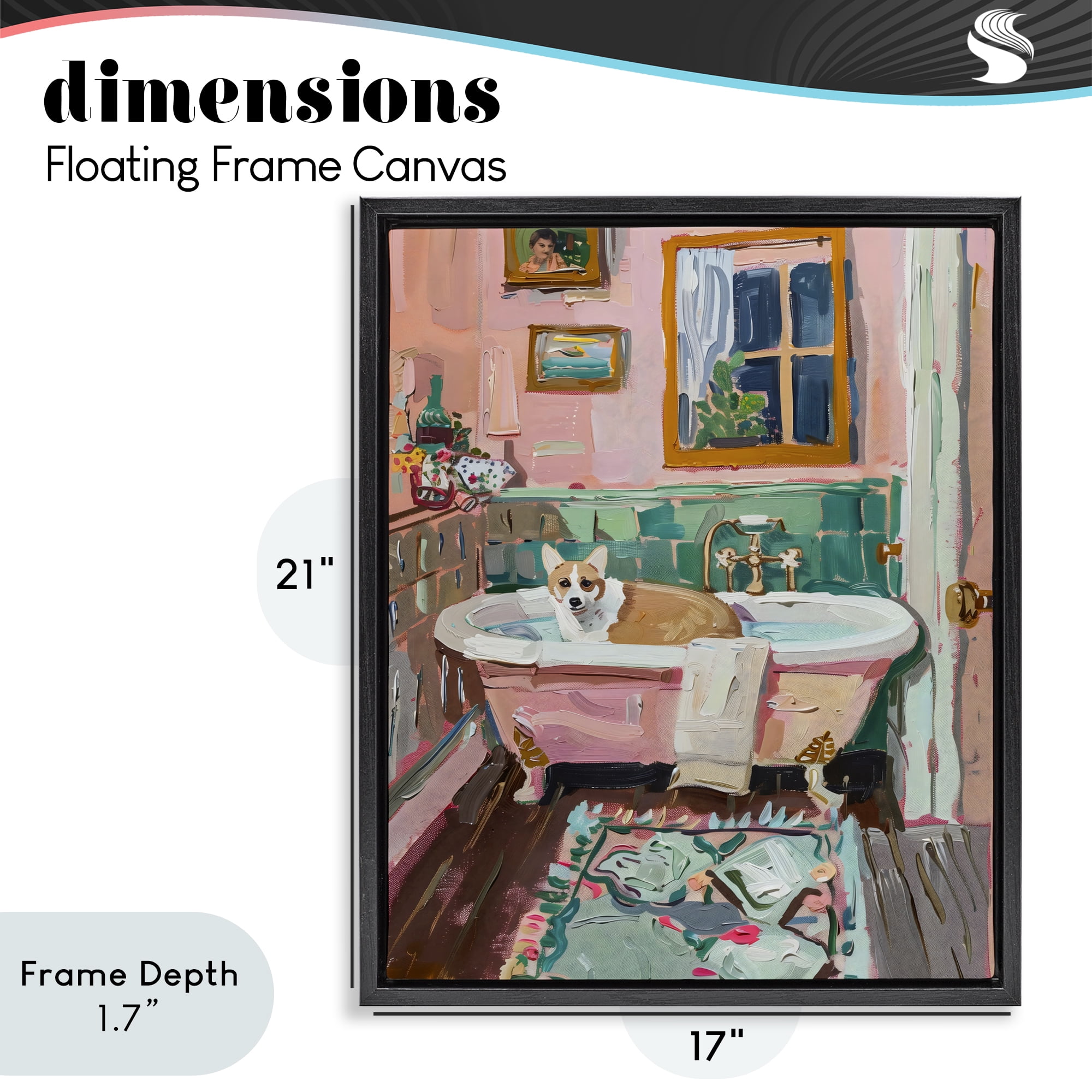 Stupell Industries Corgi in Pastel Tub Black Framed Floater Canvas Wall Art, design by The Prints Vibe