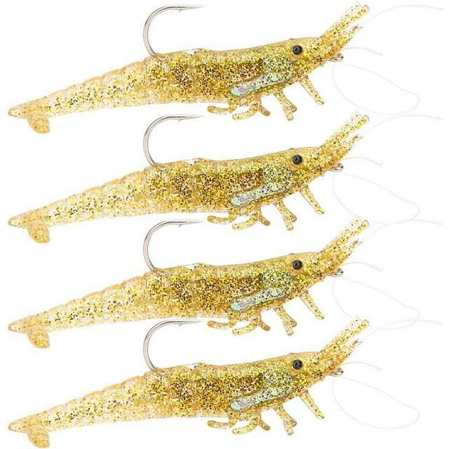 Señuelos blandos de pesca Cebo de camarón, 4 piezas de 9 cm Simulación artificial Cebo de camarón suave Cebo de camarón artificial con anzuelo