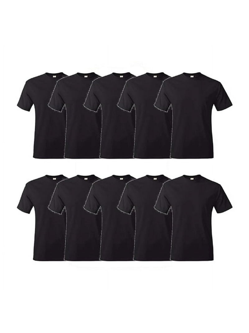 Hanes Men's Tagless Black Crew T-Shirt Undershirts, Super Value 10
