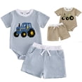 thumbnail image 1 of Baby Boys Waffle Outfit Tractor Embroidery Striped Short Sleeve Romper and Elastic Shorts Set 2 Piece Clothes Set, 1 of 3