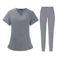 thumbnail image 3 of Conjunto de uniformes médicos para hombre y mujer, uniformes de trabajo de enfermera, ropa de trabajo, camisetas con cuello en V y pantalones deportivos para gris, 3 of 8