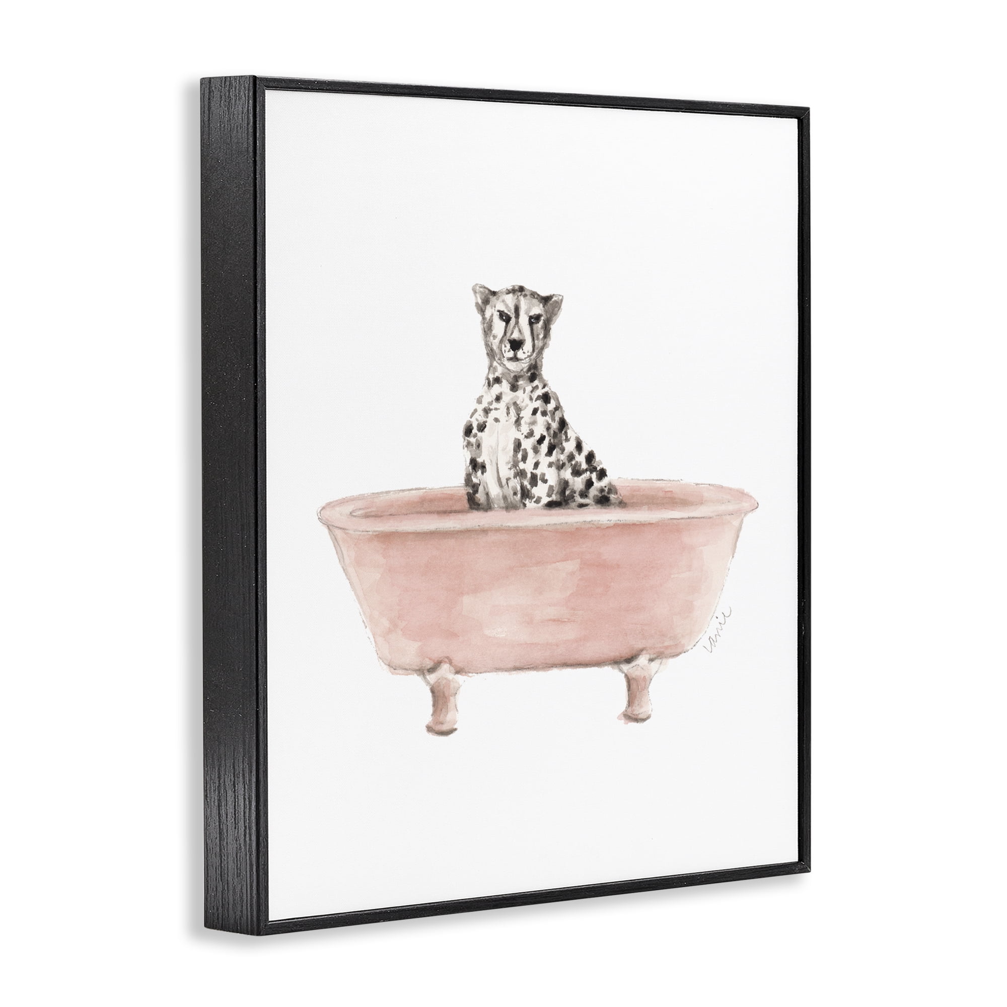 Stupell Industries Cheetah in Pink Tub Black Framed Giclee Art, design by Lanie Loreth