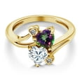 thumbnail image 3 of Gem Stone King 18K Yellow Gold Plated Silver Green Mystic Topaz White Moissanite and White Diamond Ring for Women (1.78 Cttw, Heart Shape 6MM, Gemstone Birthstone, Size 7), 3 of 6