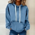 thumbnail image 2 of Sewkxo Women Hoddie Trendy Drawstring Denim Pullover Top Fall Winter Casual Baggy Long Sleeve Sweatshirt with Pockets,Sky Blue S, 2 of 4