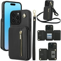 Allytechgroup Case for iPhone 16e with Credit Card Slot, Built-in Shoulder Strap Stand PU Leather Wallet RFID Blocking Phone Case Shockproof Protective for iPhone 16e, Black