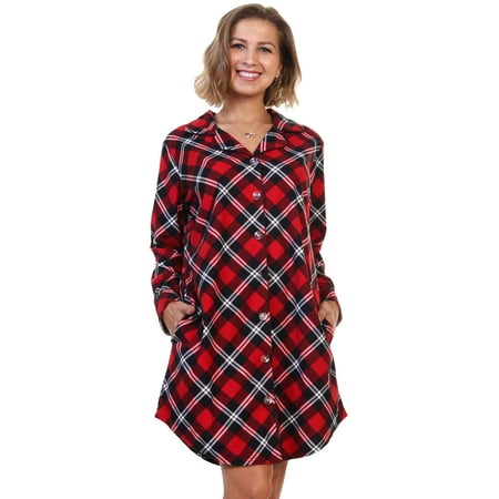 

Angelina Women s Flannel Button Down Sleep Shirt Dress Pajama (1-Pack)
