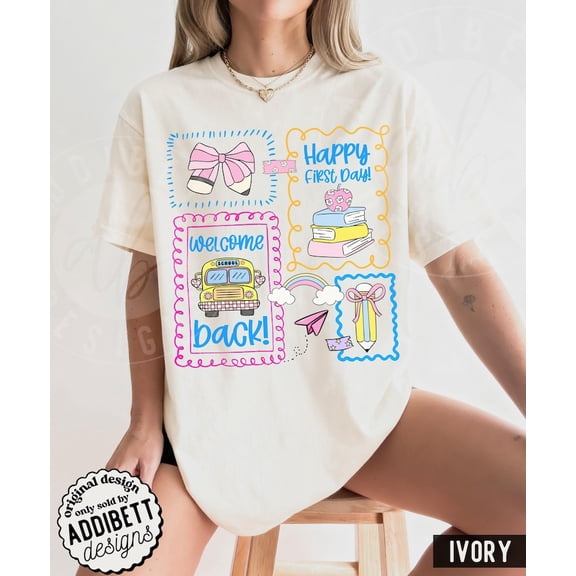 Doodle 'Happy First Day' Shirt : Trendy Colorful 'Welcome Back' Elementary Back To School Tee